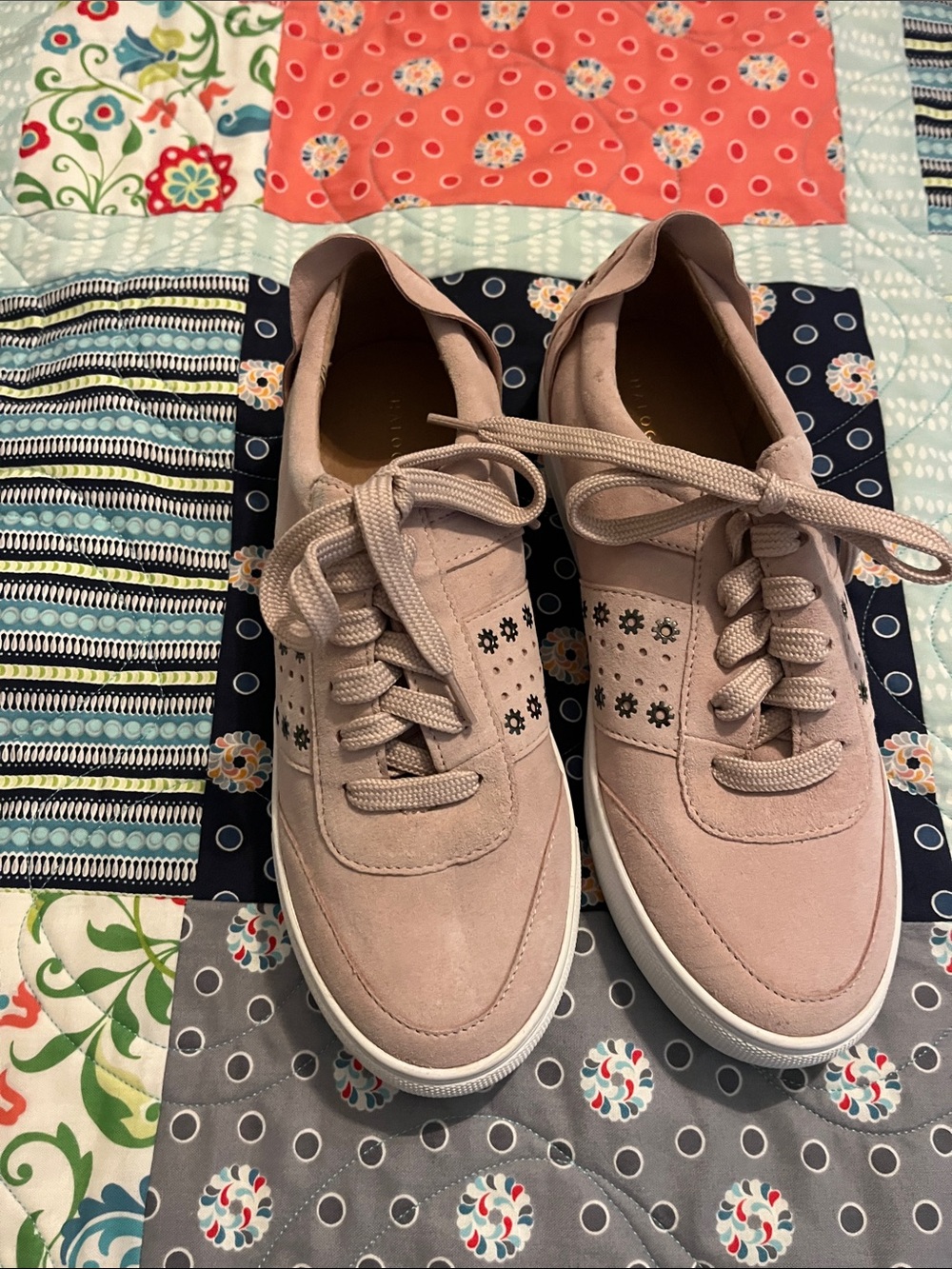 Halogen Blush Pink Lace-Up Sneakers with Perforated Floral Detail